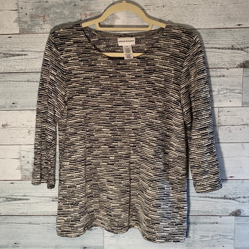 Alfred Dunner gray/black/white striped pullover ladies top size S